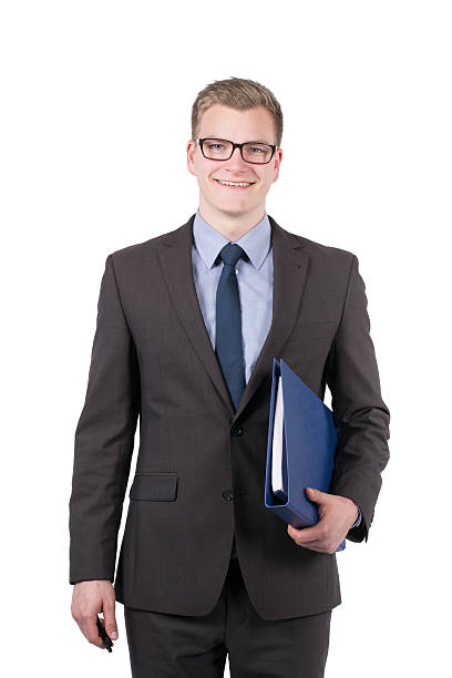 Cтоковое фото Молодой улыбающийся человек, держащий файл Под руку