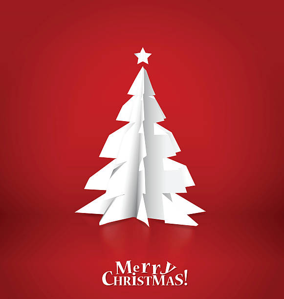 istock Merry Christmas greeting card with origami Christmas tree. 500234104