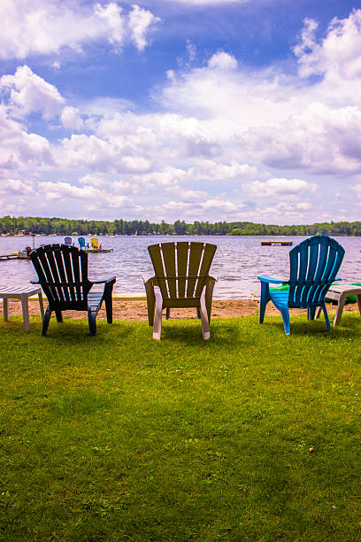 istock Adirondack Chairs looking over a lake 500234393