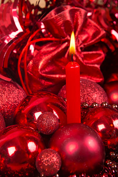istock Christmas candle and balls in red tone 500234468