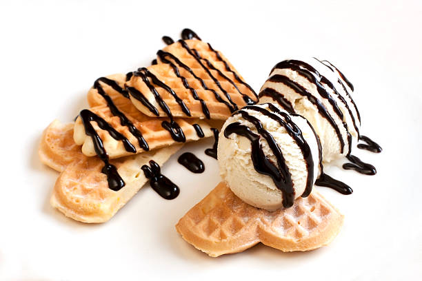 istock Ice-cream and  waffle with chocolate sauce 500235163