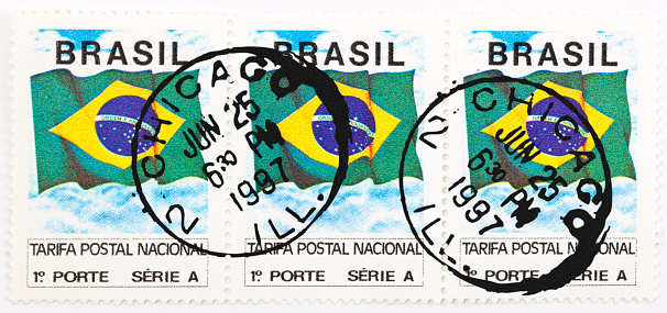 Brazilian postage stamp, on white background.