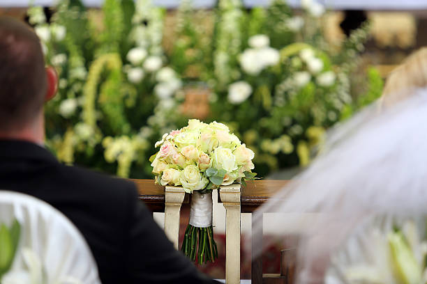 istock Bridal wedding bouquet lying on the hassock 500237705