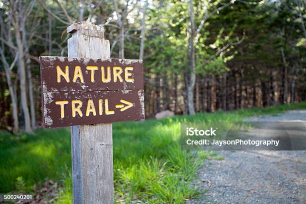 Nature Trail Sign At Acadia National Park Maine Stock Photo - Download Image Now - Sign, Hiking, National Park