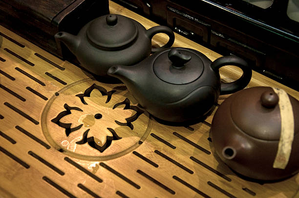 Image of traditional eastern teapot on wooden desk