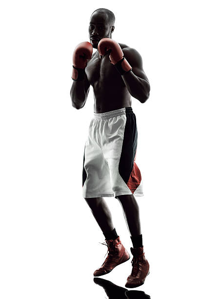 homme boxer de boxe silhouette isolé - black shadow photos et images de collection