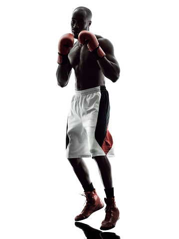 one man boxers boxing on isolated silhouette white background