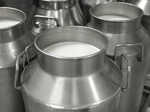 milk jugs milk containers in dairy factory pasteurization stock pictures, royalty-free photos & images