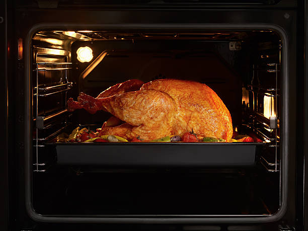 Turkey in oven turkey-chicken cooking inside an oven oven stock pictures, royalty-free photos & images