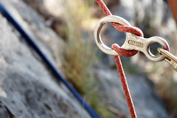 Figure of eight Figure of eight. Rock climbing at the Gorges de Gardon near Collias, Département du Gard, France carabiner stock pictures, royalty-free photos & images