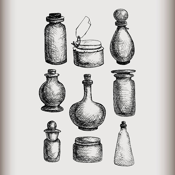 винтажный банок и бутылок - perfume stock illustrations