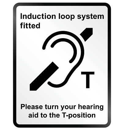 Monochrome induction loop system facility public information sign isolated on white background