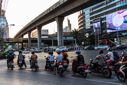 Scooter Traffic in Bangkok on a big crossing