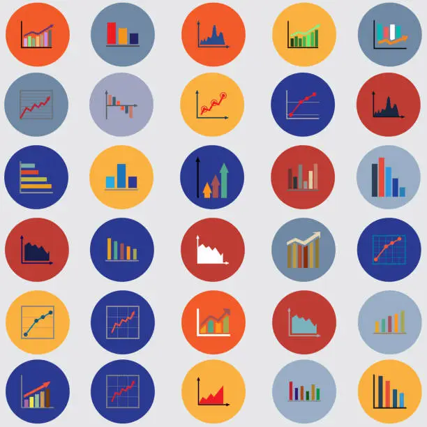 Vector illustration of Graphs, pie charts. Items for business, statistics and reports,