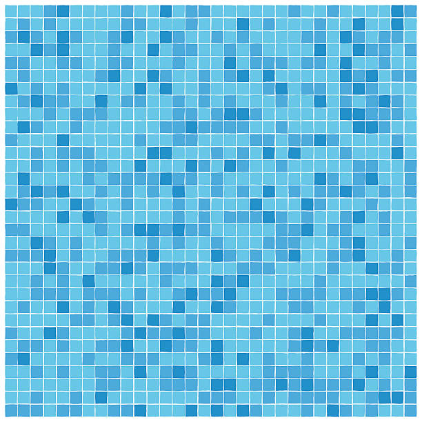 blue mosaic tiles pattern - yüzme havuzu stock illustrations