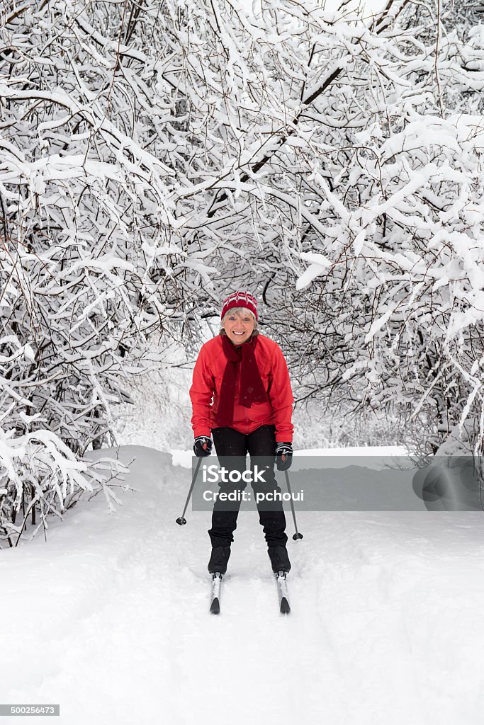 Esquí de fondo, mujer sonriente, deporte de invierno - Foto de stock de Esquí de fondo libre de derechos