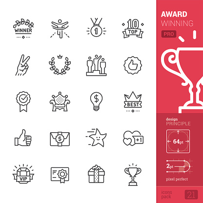 Award Winning and Success related stroke-style icons pack.