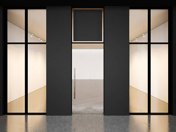 istock Black empty room of contemporary gallery with blank frames. 3d 500257184
