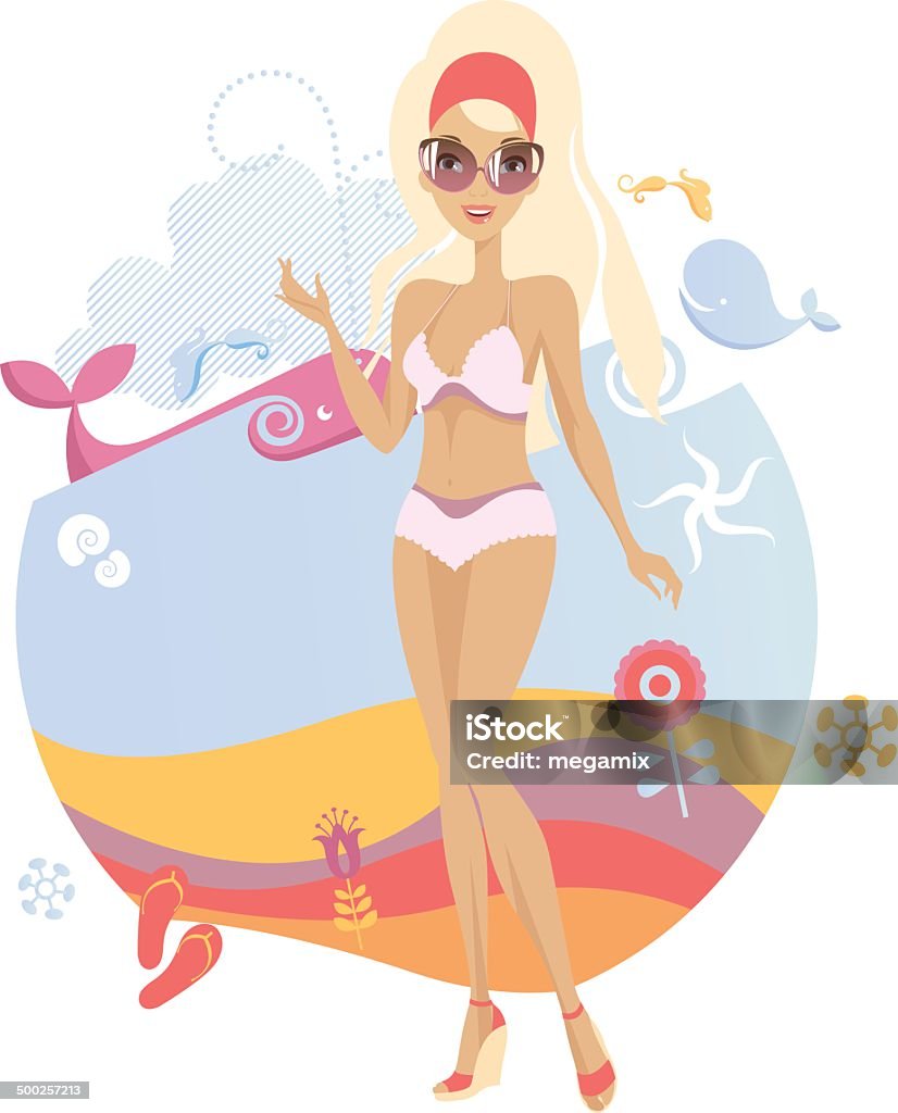 Summer outfit. Blond woman in a summer outfit. Adult stock vector