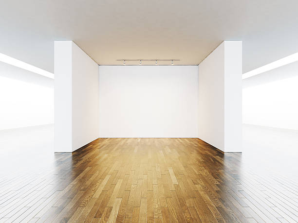 istock Empty space for exhibit, lamp on the wall background, wooden 500257864