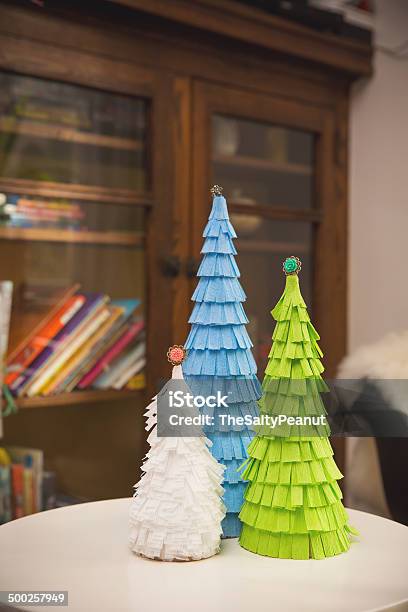 Christmas Trees Craft Project Streamers Stock Photo - Download Image Now - Art And Craft, Celebration Event, Christmas