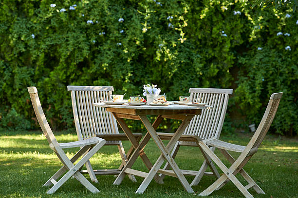 istock Empty table in the house's garden. 500258200