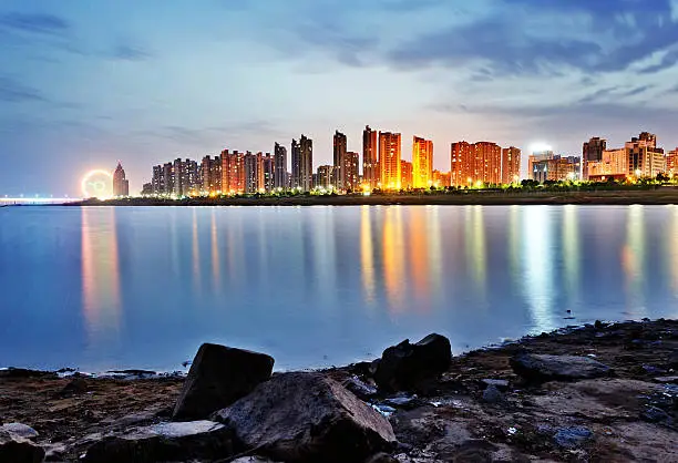 Night view of the waterfront cities: Nanchang, China