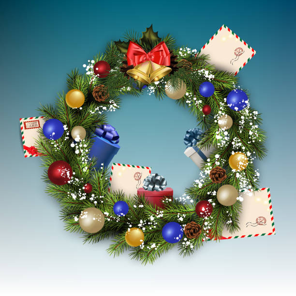 istock Christmas wreath with letters to Santa Claus 500261136