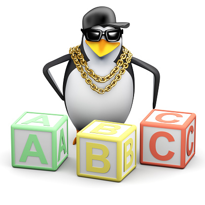 3d render of a penguin teaching the alphabet