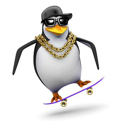 3d render of a penguin on a skateboard