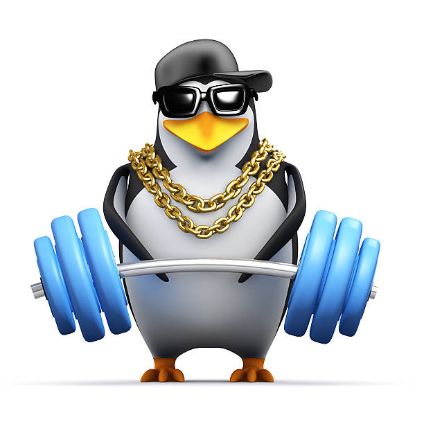 istock 3d Rapper penguin lifts weights 500261707