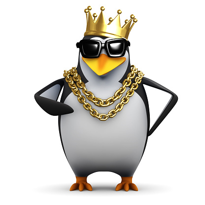 3d render of a penguin wearing a gold crown