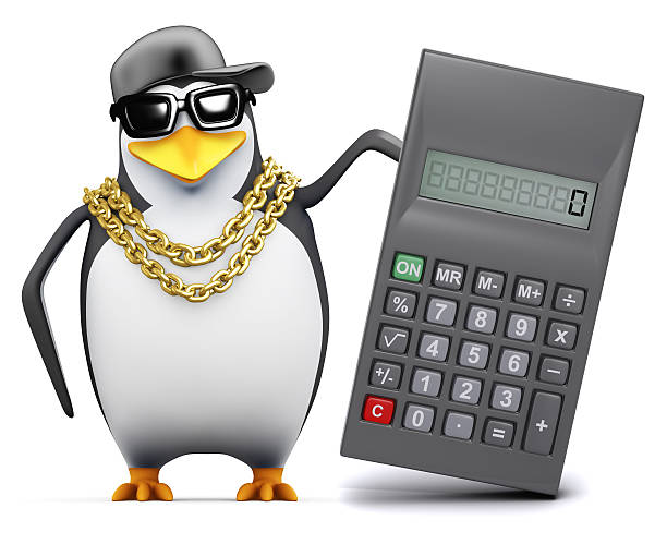 istock 3d Rapper penguin uses a calculator 500261711