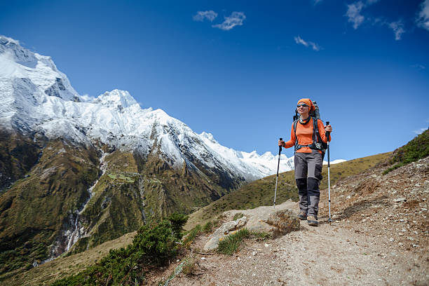 istock Hiker walks on train in Himalayas 500261856