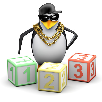 3d render of a penguin with counting blocks