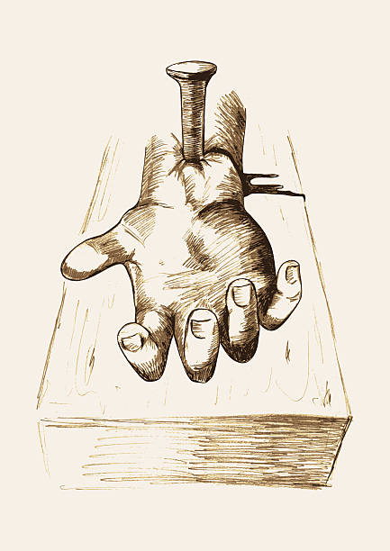 Hand Nailed On Cross Sketch illustration of hand nailed on cross nail cross stock illustrations