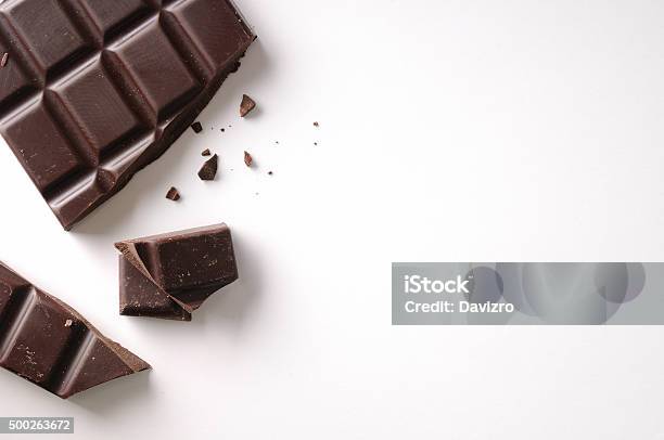 Broken Chocolate Bar Left Position Isolated Top View Stock Photo - Download Image Now