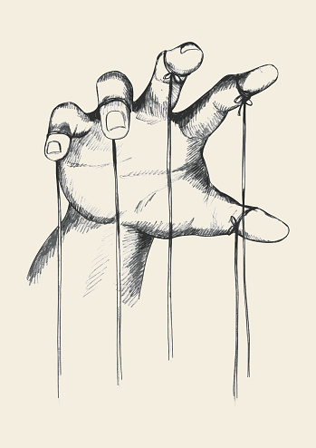 Sketch illustration of puppet master hand