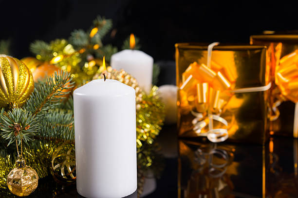 Burning Christmas or advent candle