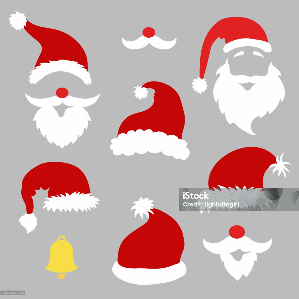 Navidad cabina de fotos y scrapbooking vector conjunto de Santa - arte vectorial de Gorro de Papá Noel libre de derechos