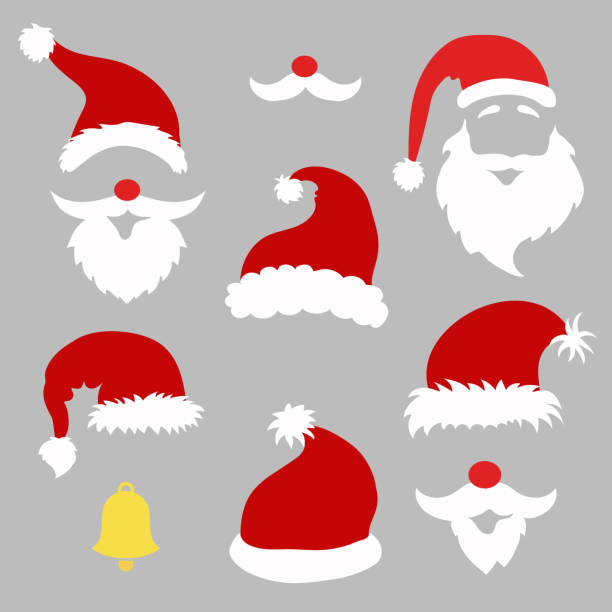 ilustraciones, imágenes clip art, dibujos animados e iconos de stock de navidad cabina de fotos y scrapbooking vector conjunto de santa - christmas humor fun art