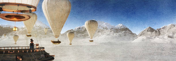 istock Desert panorama with hot air balloons 500265698
