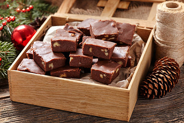 Christmas fudge traditional homemade chocolate sweet dessert food in wooden stock photo