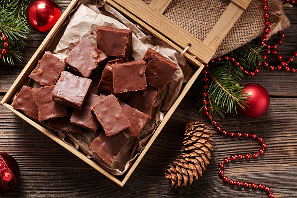 Christmas fudge traditional homemade chocolate sweet dessert food in wooden stock photo