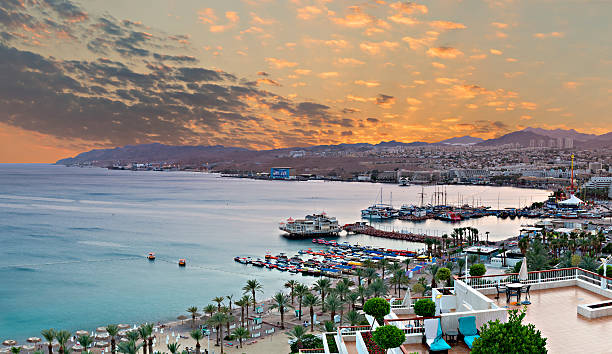 istock Bird's eye view the Red sea and Eilat at sunset 500277421