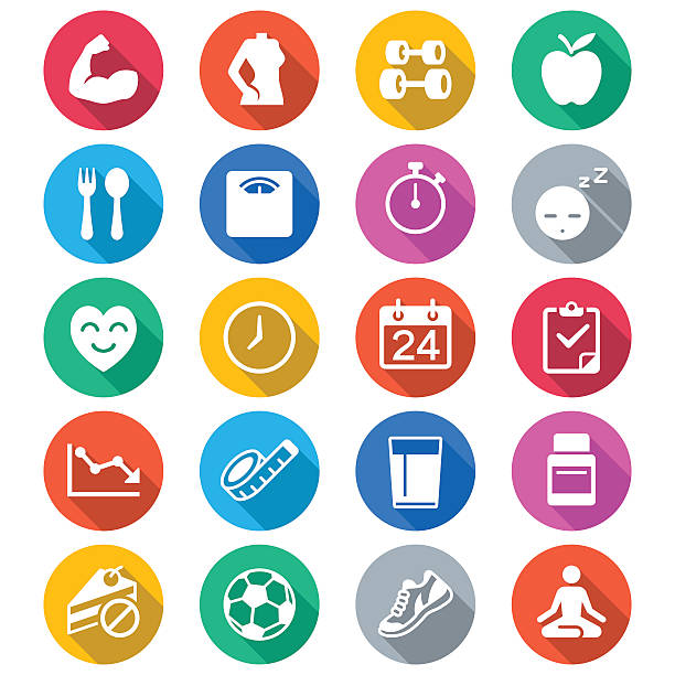 medizinische versorgung flache farbe icons - apple grafiken stock-grafiken, -clipart, -cartoons und -symbole