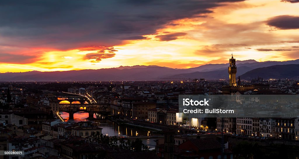 Florence skyline Florence skyline at night Arno River Stock Photo