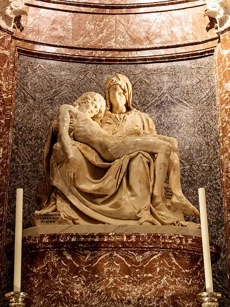 ROME, ITALY - MARCH 29 2014: Interior Shot of the german Anima Church in the Inner City of Rome. Copy of the Pieta