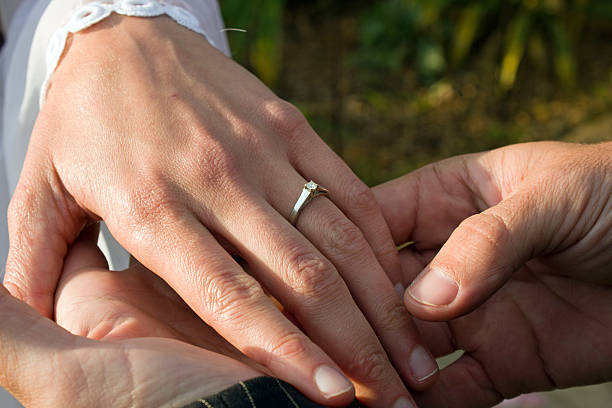 istock Bride and groom showing wedding ring 500290723