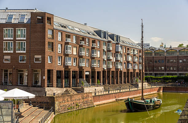 istock Old ship in old harbour of Dusseldorf, Germany 500290973